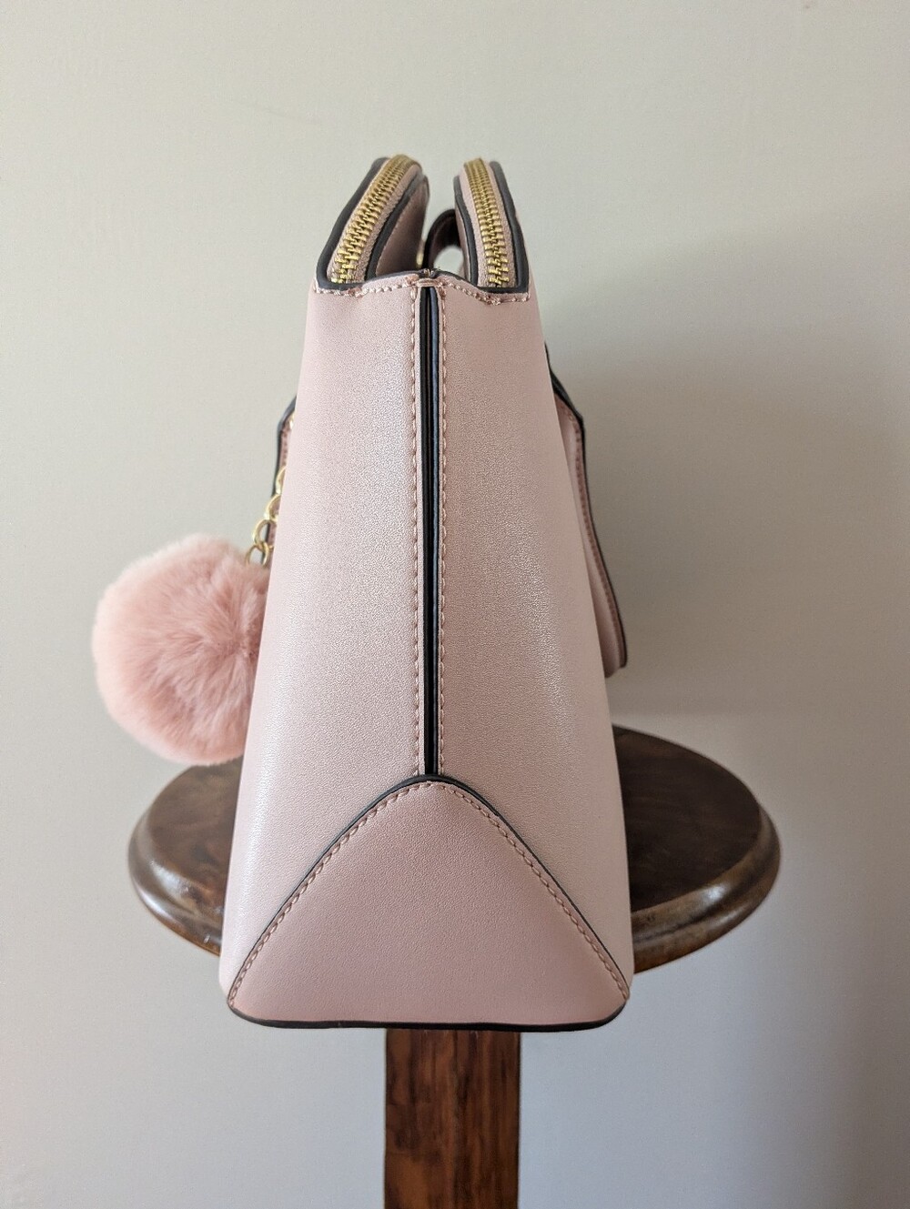 Anne Klein Dome Satchel Handbag Purse Top Handle Bag Pink Footed Stud W/ Pompom - Picture 3 of 16